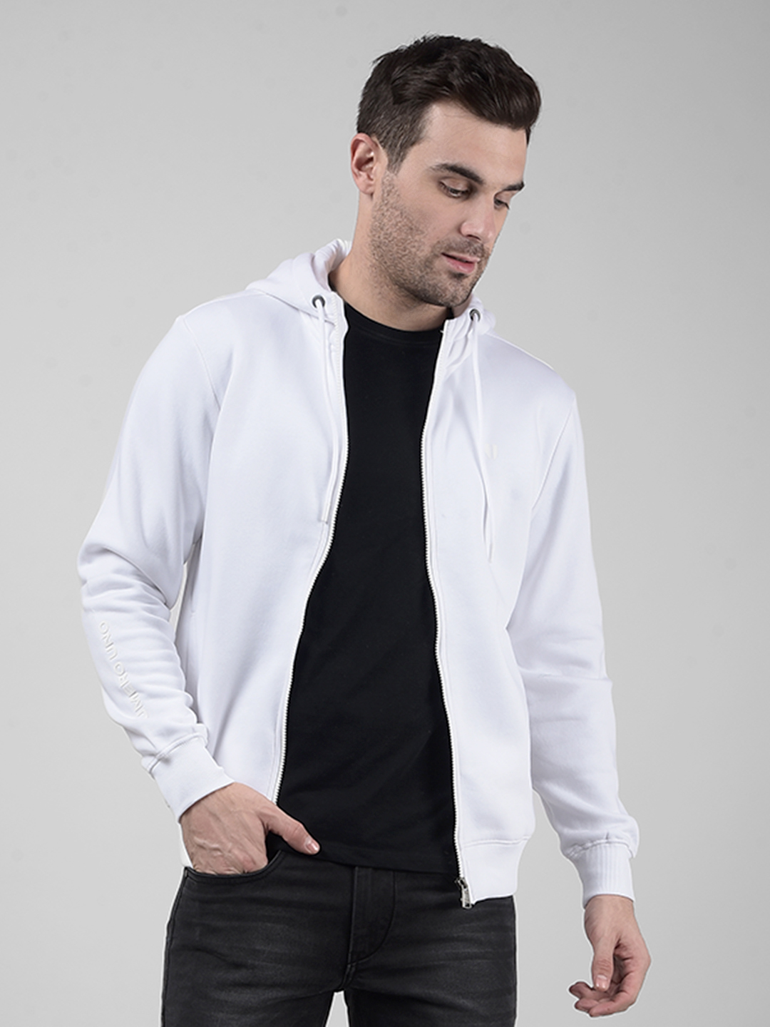 Numero Uno Men White Zip-Up Hoodie